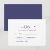 シックなスクリプミニマルトNavy結婚 Blue 出欠カード (正面/裏面)