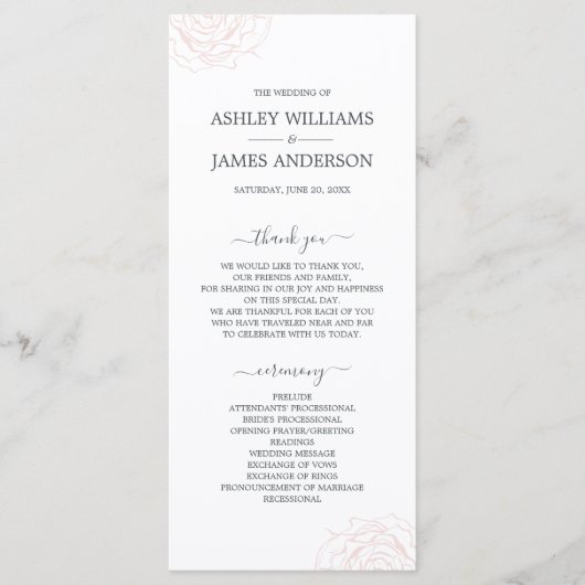 シックなスクリプ淡い色のトフローラピンクシンプルローズ結婚ズ プログラム (正面)