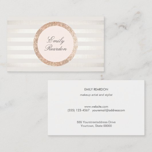 シックなスタイリッシュバラストライプの金ゴールドシークインピンクロゴ 名刺 (正面/裏面)