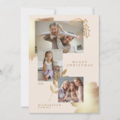 シックなスタイリッシュ金ゴールドと赤面ピンクの葉の写真 シーズンカード (正面)