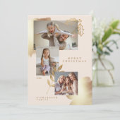 シックなスタイリッシュ金ゴールドと赤面ピンクの葉の写真 シーズンカード (スタンド正面)