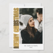 シックなスタイリッシュ金ゴールドフェイクプレイドのクリスマスフォト シーズンカード (正面)