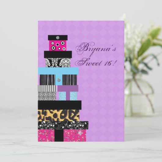 シックなスタッカブルギフトバースデーパーティーの招待 招待状 (スタンド正面)