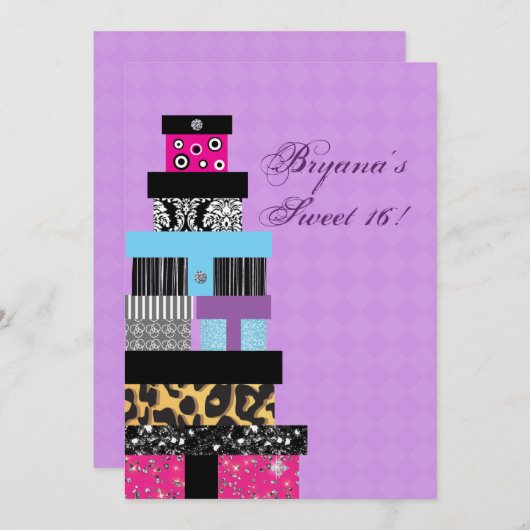 シックなスタッカブルギフトバースデーパーティーの招待 招待状 (正面/裏面)