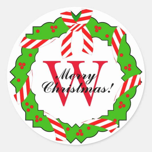 シックなステッカー_クリスマスリース#1オン白 ラウンドシール (正面)