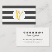 シックなストライプパターンゴールデンハサミ櫛 名刺 (正面/裏面)