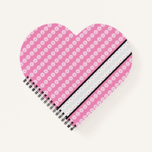 シックなストライプピンクのバフランスのックグレーのデイジー ノートブック (正面)