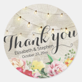 シックなストリングライツリネン結婚フローラサンキュー ラウンドシール