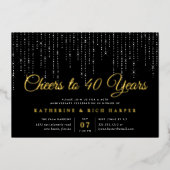 シックなストリングライツ任意の年の記念日パーティー 箔招待状 (正面)