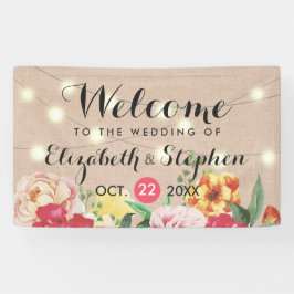 シックなストリングライトとリネン結婚フローラのバナー 横断幕