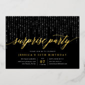 シックなストリングライトサプライズパーティー 箔招待状 (正面)
