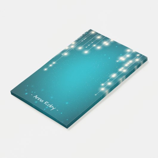 シックなストリングライトターコイズブルーグリッタースパークル ポストイット (アングル)