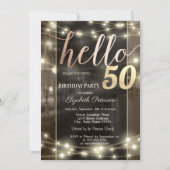 シックなストリングライトブラック50thバースデーパーティー 招待状 (正面)