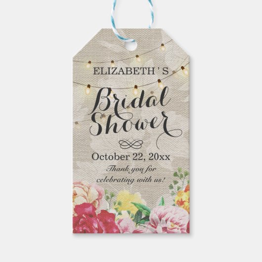 シックなストリングライトリネンフローラサンキューギフトラベル ギフトタグ (正面)