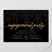 シックなストリングライト婚約パーティ 箔招待状 (正面)