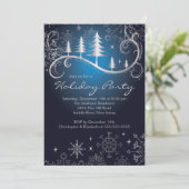 シックなスノーフレークスクリスマスツリーズホリデーパーティー 招待状 (スタンド正面)