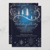 シックなスノーフレークスクリスマスツリーズホリデーパーティー 招待状 (正面/裏面)