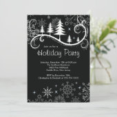 シックなスノーフレークスクリスマスツリーズホリデーパーティー 招待状 (スタンド正面)