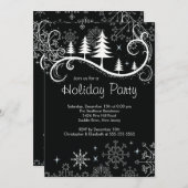 シックなスノーフレークスクリスマスツリーズホリデーパーティー 招待状 (正面/裏面)
