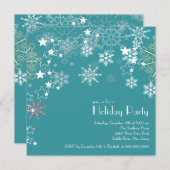 シックなスノーフレークスクリスマスホリデーパーティーブルー 招待状 (正面/裏面)