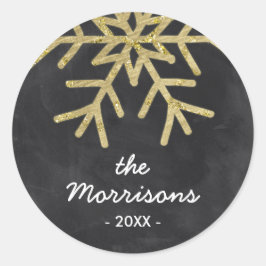 シックなスノーフレーク |金フェイク箔ホリデー ラウンドシール