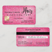 シックなスパークリネオンピンクグリッタークレジットカードヘア 名刺 (正面/裏面)