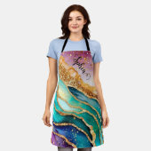 シックなスパークリーグリッターゴールデンレインボインアゲートグラマー エプロン (着用した状態)