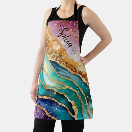 シックなスパークリーグリッターゴールデンレインボインアゲートグラマー エプロン (インサイチュ)