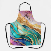 シックなスパークリーグリッターゴールデンレインボインアゲートグラマー エプロン (正面)