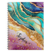 シックなスパークリーグリッターゴールデンレインボインアゲートグラマー ノートブック (正面)