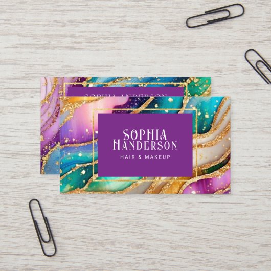 シックなスパークリーグリッターゴールデンレインボインアゲートグラマー 名刺 (正面/裏面インサイチュ)