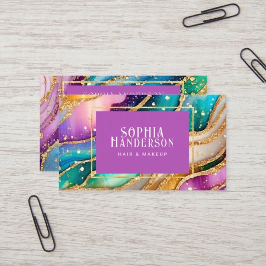 シックなスパークリーグリッターゴールデンレインボインアゲートグラマー 名刺 (正面/裏面インサイチュ)