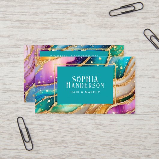 シックなスパークリーグリッターゴールデンレインボインアゲートグラマー 名刺 (正面/裏面インサイチュ)
