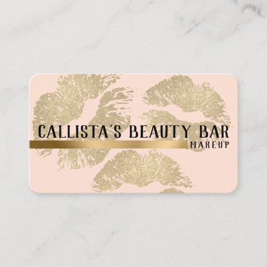 シックなスパークリー金ゴールドグリッターリップメイクアップアーティスト 名刺 (正面)