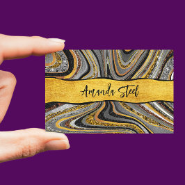 シックなスパークルグリッター大理石アートグレー金ゴールドモノグラム マグネット名刺