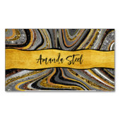 シックなスパークルグリッター大理石アートグレー金ゴールドモノグラム マグネット名刺 (正面)