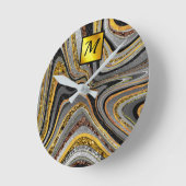 シックなスパークルグリッター大理石アートグレー金ゴールドモノグラム ラウンド壁時計 (傾斜)