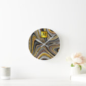 シックなスパークルグリッター大理石アートグレー金ゴールドモノグラム ラウンド壁時計 (ホーム)