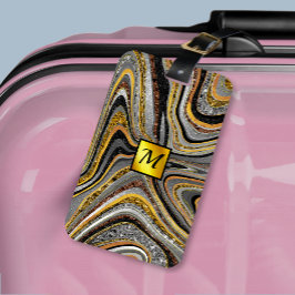 シックなスパークルグリッター大理石アートグレー金ゴールドモノグラム ラゲッジタグ