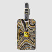 シックなスパークルグリッター大理石アートグレー金ゴールドモノグラム ラゲッジタグ (正面縦)