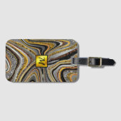 シックなスパークルグリッター大理石アートグレー金ゴールドモノグラム ラゲッジタグ (正面横)