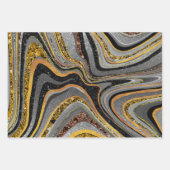 シックなスパークルグリッター大理石アートグレー金ゴールド ラッピングペーパーシート (正面)