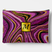 シックなスパークルグリッター大理石アートピンク金ゴールドモノグラム アクセサリーポーチ (正面)