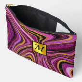 シックなスパークルグリッター大理石アートピンク金ゴールドモノグラム アクセサリーポーチ (見開き)