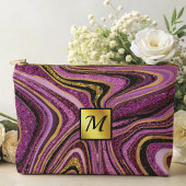 シックなスパークルグリッター大理石アートピンク金ゴールドモノグラム アクセサリーポーチ