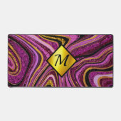 シックなスパークルグリッター大理石アートピンク金ゴールドモノグラム デスクマット (正面)