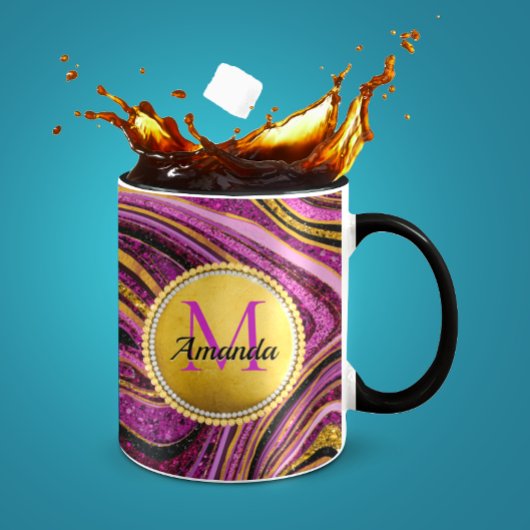 シックなスパークルグリッター大理石アートピンク金ゴールドモノグラム マグカップ