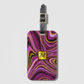 シックなスパークルグリッター大理石アートピンク金ゴールドモノグラム ラゲッジタグ (正面縦)