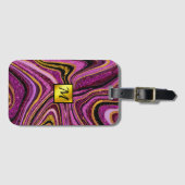 シックなスパークルグリッター大理石アートピンク金ゴールドモノグラム ラゲッジタグ (正面横)