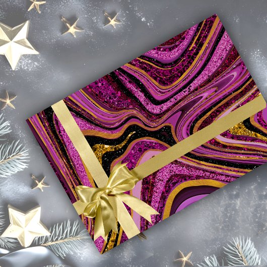 シックなスパークルグリッター大理石アートピンク金ゴールド ラッピングペーパー